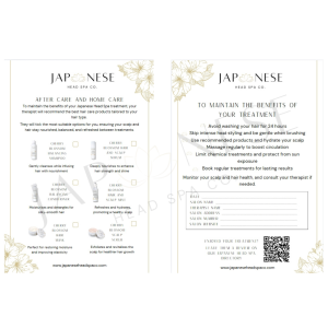 Japanese Head Spa Aftercare Leaflet